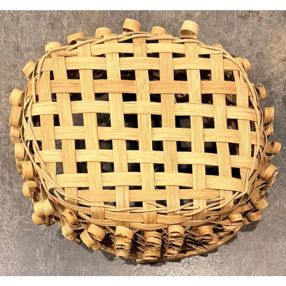 VTG Native American Penobscot Wabanaki Curly Ash Splint Basket W/ Folding Handle